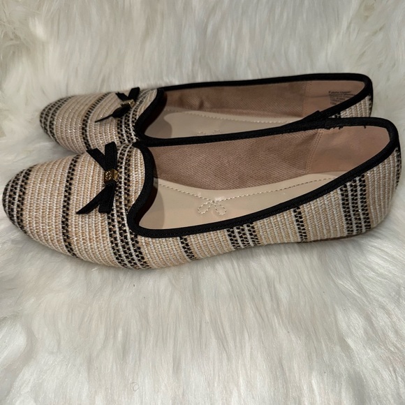 Charter Club Black and Cream Striped Loafers with Bow - Picture 2 of 6